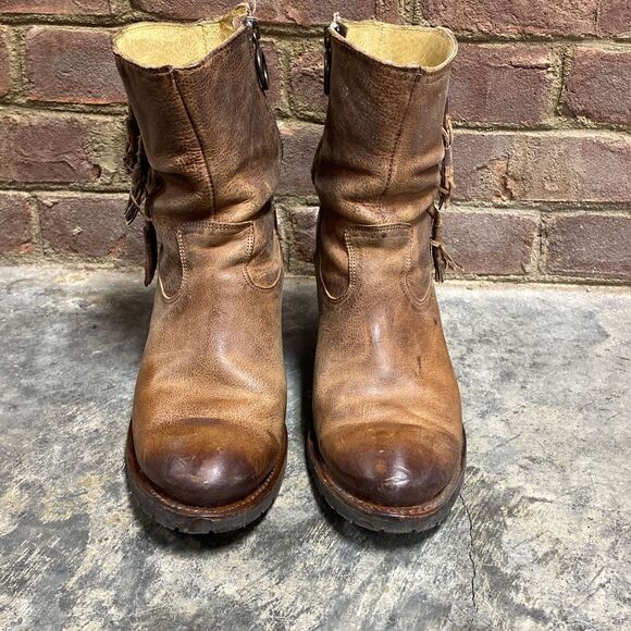 Justin Brown Leather Rustic Cowboy Boots Size 9 - Picture 3 of 12
